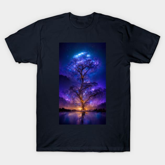 Tree of life glowing star like at night T-Shirt by Sub-AIRTist